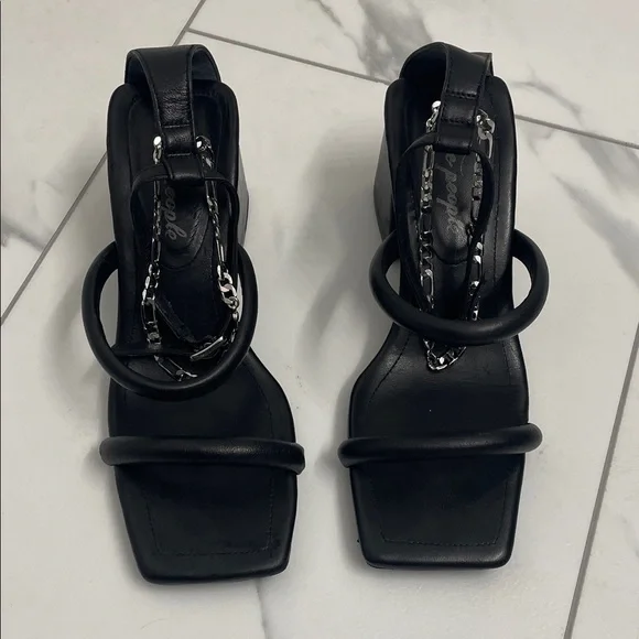 Free People Black Heeled Sandals with Chain Detail. Sz 38 - Picture 2 of 11